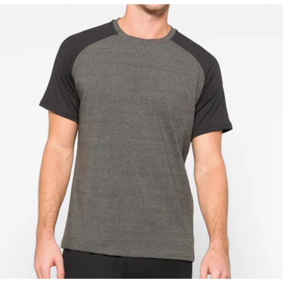 01.Algo Men's Olympia Raglan Colorblock Tee Short Sleeve Gray Black Size XL - Picture 1 of 7